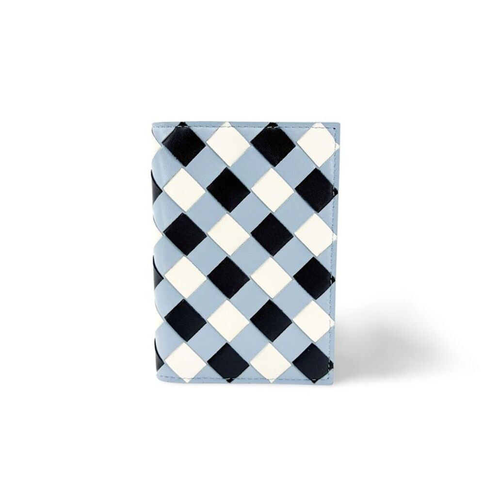 Bottega Veneta Intrecciato Bifold Card Case Pale Blue Black White